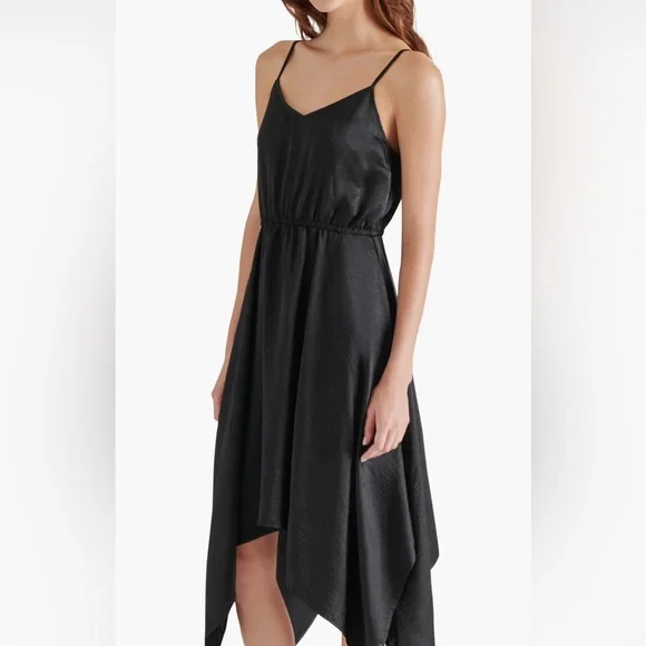 NWT [Steve Madden] Asymmetric Midi Hanky Hem Dress in Black Women’s Sz Large - Picture 4 of 7